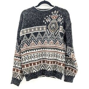 Sears The Mens Store Vintage Abstract Geometric Grandpa Sweater 80s Korea Med